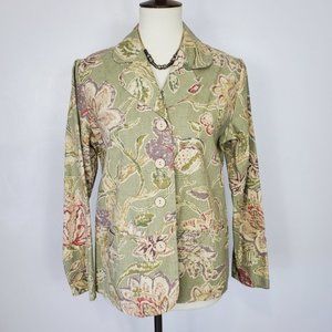 Coldwater Creek Collared Woven Floral Button Up Blazer Jacket Size SP